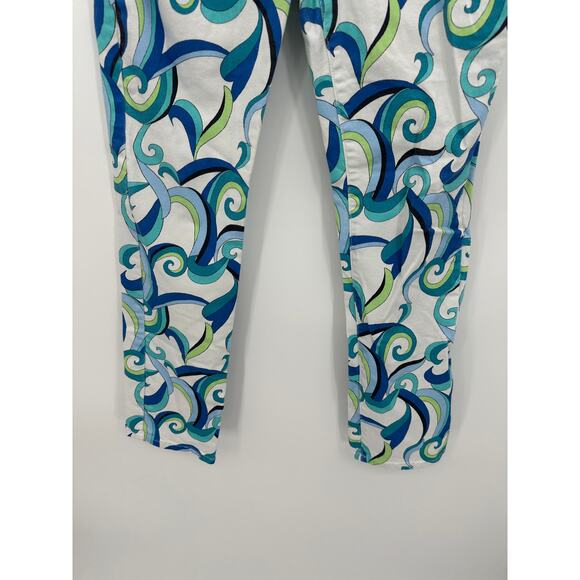 Boston Proper Denim Pants Women 10 Abstract Geometric Retro High Waisted White - Picture 3 of 9